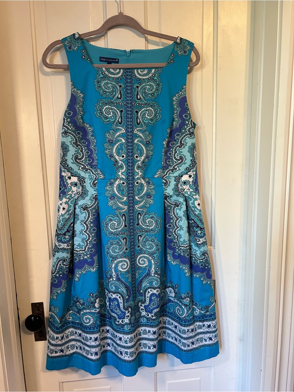 Talbots Turquoise and Blue Paisley Fit-and-Flare Dress